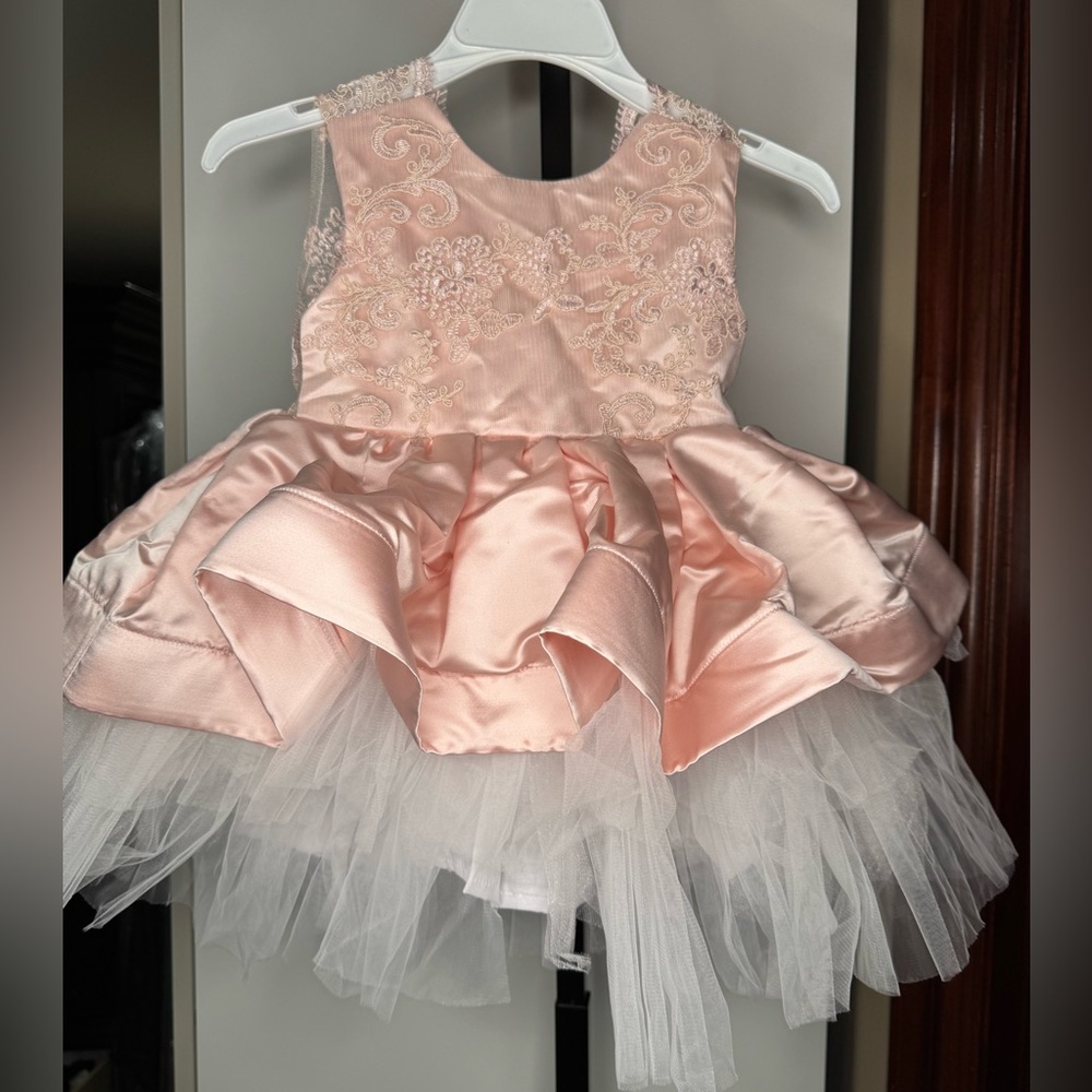 Handmade Elegant Pink Ruffled Baby Dress - Picture 2 of 5
